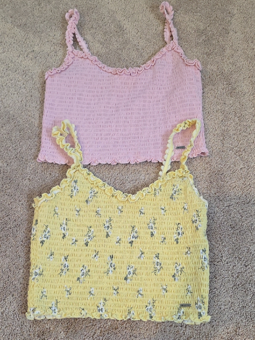 Two Hollister Fully Smocked Crop Tanks